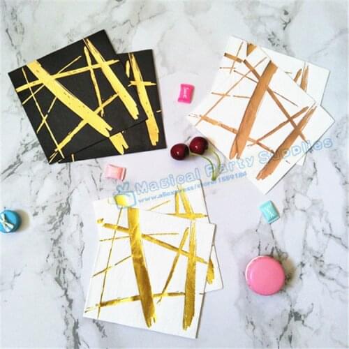 400pcs Luxury Black & Gold Metallic Shiny Foil Paper Beverage Napkin 3 ply White with Rose Gold Wedding New Year Party Napkins