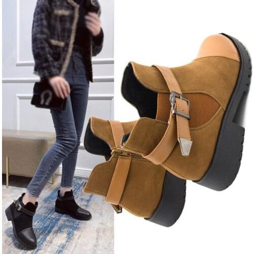 41 42 43 Plus Size Womens Chelsea Boots, Splicing Style Fashionable Ankle Boots with Zipper (Buckle Strap)