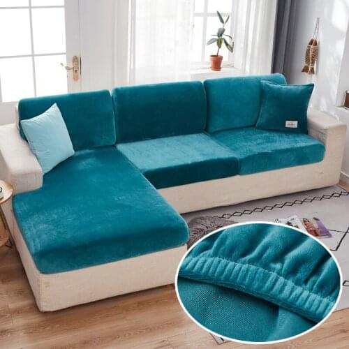 Velvet Sofa Seat Covers for Living Room Plush Cushion Cover Thick Jacquard Solid Soft Stretch Funiture Protector couch Slipcover