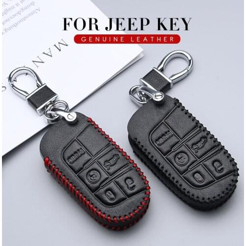 Genuine Leather Car Key Cover Case For Jeep Liberty Patriot Grand Cherokee Renegade Compass 2018 2019 Key Ring Shell Accessories