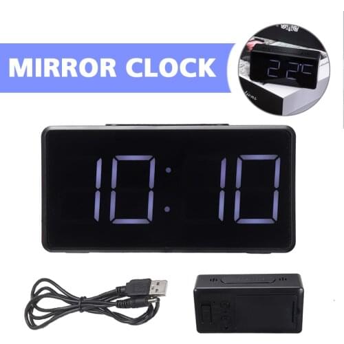 New Digital LED Mirror Face Large Display Alarm Clock Travel USB/Battery Operated For Desk Bedside Bedroom
