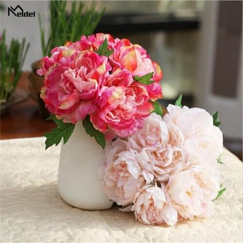 5 Heads Artificial Silk Flower Retro Peonies Bouquet Imitation Blooming Peony Flowers Bundle Wedding Home Decor Fake Flower Pink