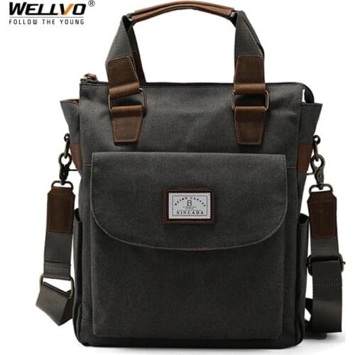 Business Tote Handbags Mens Bags Casual Durable Canvas Shoulder Bags Multifunction Messenger Bag 14in Laptop Briefcase X100C