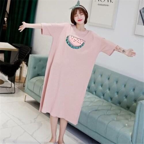 Long style home service short-sleeved fruit pattern nightdress women spring loose pijama summer large size pregnant women skirt