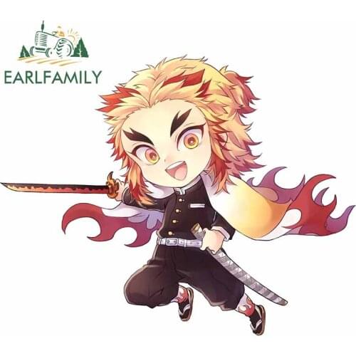 EARLFAMILY 13cm x 10.4cm for Demon Slayer Kyoujurou Vinyl Car Stickers Waterproof Occlusion Scratch Window Trunk JDM SUV Decal