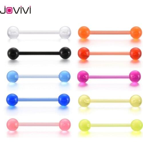 Jovivi 14g 10 Pieces Mixed Color Flexible UV Acrylic Straight Barbells Tongue Nipple Rings Retainer Body Piercing Jewelry