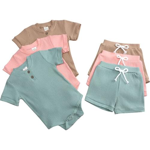 Casual Baby Boy Clothes Sets Solid Color Toddler girl outfits Cotton Short Sleeve Tops+Shorts Summer Newborn Clothes 3-24 Months