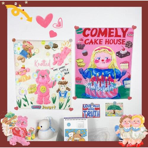 Korean Retro Oil Painting Background Cloth Girls Room Decor Hanging Cloth Bedroom Bedside Wall Tapestry Photo Background Props