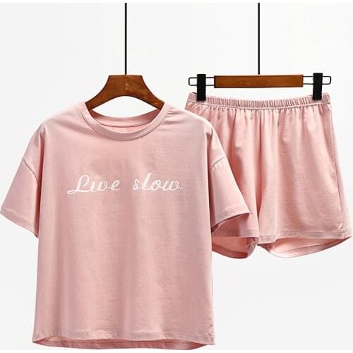 Ice porcelain cotton summer ladies pure cotton t-shirt short-sleeved shorts suit loose home service pajamas two-piece suit can b