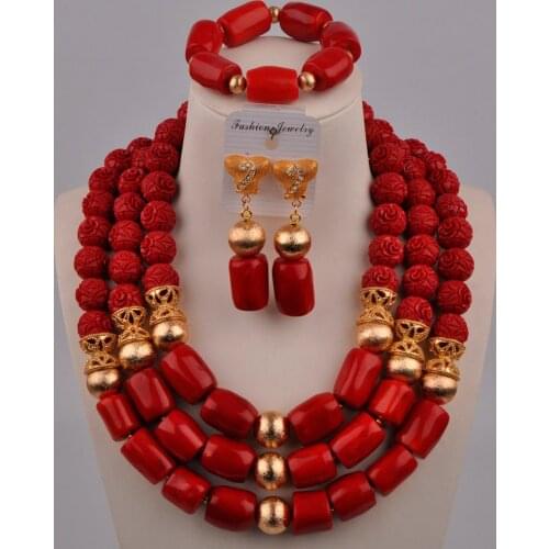 Red Coral Beads Jewelry Set African Coral Set Nigerian Wedding Bridal Jewelry Sets for Women 2-17-C1