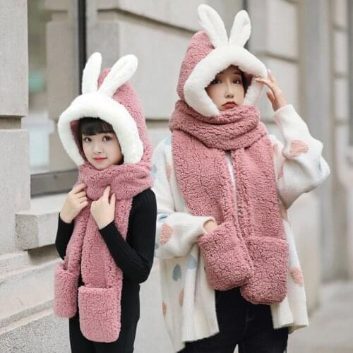 New arrival fashion sweet elegant Parent-child hats winter warm cute Rabbit ears fresh simple vintage hat gift scarf and gloves