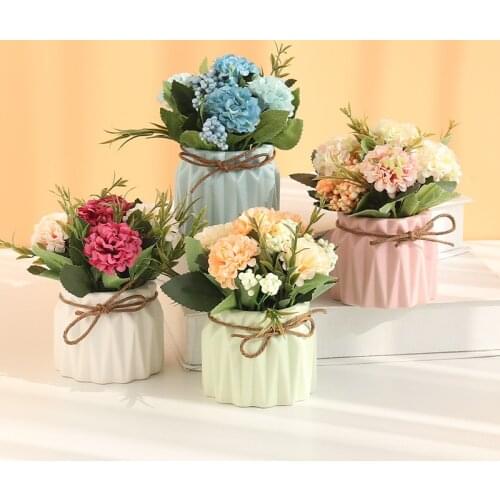 Autumn Fake Hydrangea Silk Flower European Daisy Artificial Plastic Flower Plant Potted for Wedding Home Decoration Room Decor
