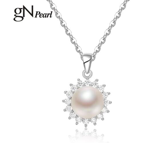 GNPearl Genuien Pearl Minimalist Pendant Necklaces 9-10mm Natural Freshwater Drop Shape Choker Chain gN Pearl