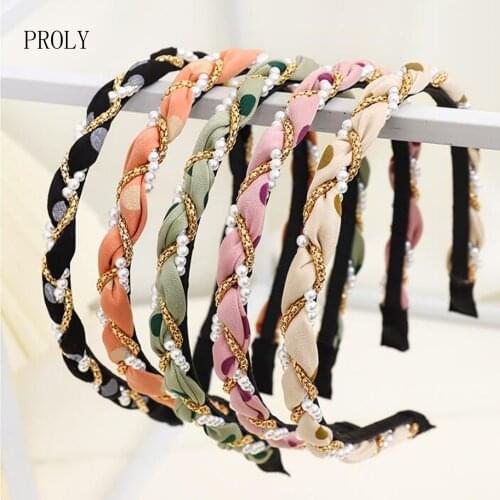PROLY New Fashion Women Hairband Fresh Pearls Beaded Entangle Braid Headband Light Headwear Summer Hair Accessories Wholesale