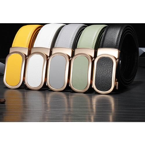 Womens Leather Belt Two Layer Cowhide Red Automatic Buckle Belt Male All-match Both Male Female Belt for Dress White Waistband