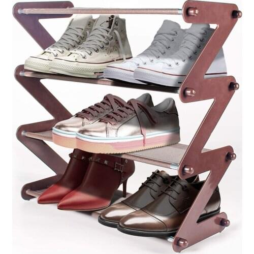 Shoes Rack 4 Tiers Shoes Holder Z Shape Metal Plastic Storage Organizer for Home Dormitory