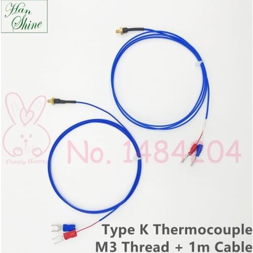 Type K Thermocouple -60 ~ 200 Celsius Degree M3 Thread 1 Meter Blue F46 Cable High Temperature Sensor with Screw