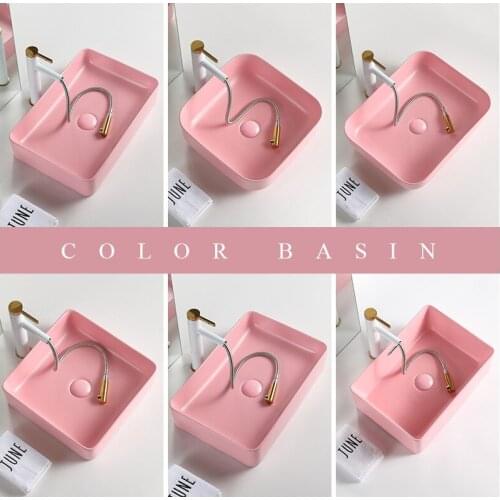 Above counter wash basin single basin pink square light luxury bathroom color wash basin creative household wash basin