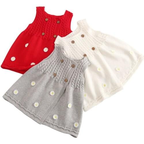 Toddler Girl Dress Knitted Sleeveless Vest Baby Dresses Girls Floral Vestidos Casual Winter New Year Baby Clothes