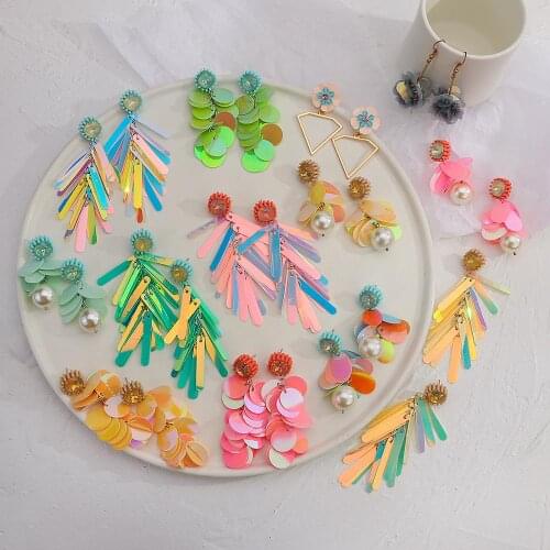 AENSOA New Design Bohemia Sequin Drop Earrings For Women Shiny Statement Ethnic Geometric Earrings Fashion Jewelry