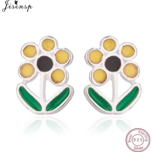 Jisensp 925 Sterling Silver Earrings Fashion Daisy Plant Stud Earings for Women Girl Gift Hypoallergenic Sterling-silver-jewelry