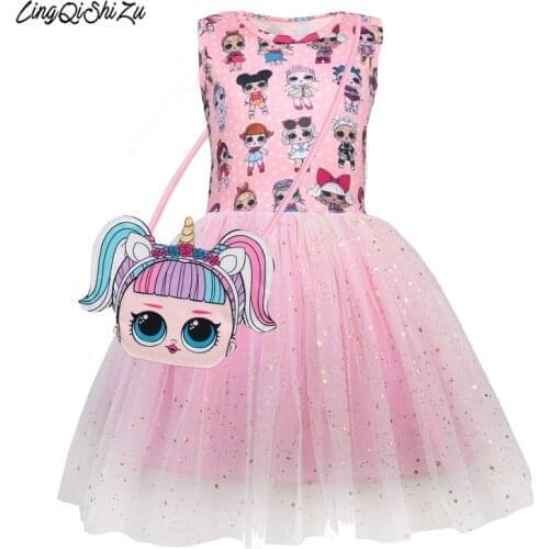 2020 Hot Sale Christmas Girls Unicorn Mesh Dress with Bag Sleeveless Dress Princess Birthday Party Dress High Quantity
