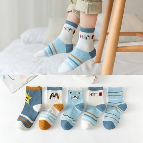 5 Pair/Lot Kids Soft Cotton Socks Boy Girl Baby Cute Cartoon Warm Stripe Dots Fashion Sport Socks Autumn Winter Children Gift