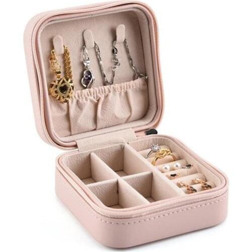 80% HOT SALES!!! Portable Faux Leather Zip Jewelry Box Ring Earrings Bracelet Storage Case Pouch