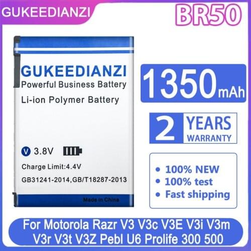GUKEEDIANZI Battery BR50 1350mAh For Motorola Razr V3 V3c V3E V3i V3m V3r V3t V3Z Pebl U6 Prolife 300 500