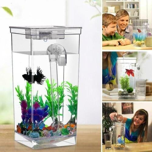Kids Fish Tank Self Cleaning Small Desktop Fish Aquarium Light Clean LED Fish Tank Small Desktop Aquarium Starter Kit