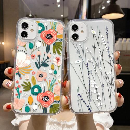 Silicon Case For iPhone 11 Pro Max 12 Mini 7 8 Plus XS Max XR SE 2020 6 6S Plus Soft TPU Clear Airbag Cover Flower Cactus Case