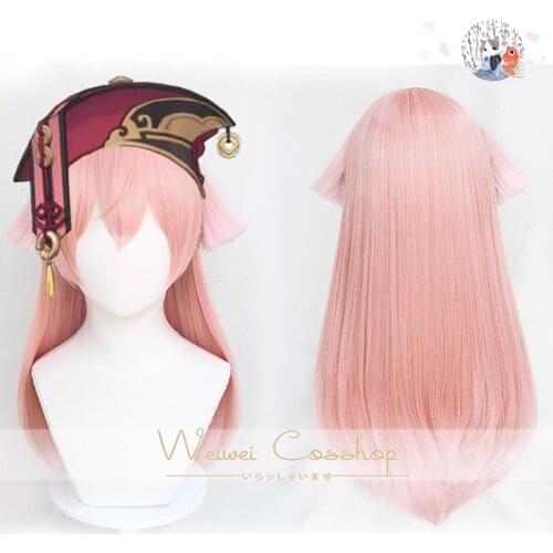Genshin Impact Yanfei Wig Cosplay Costume Women Gradient Pink Clip Ponytail Synthetic Heat Resistant Hair Yan Fei Role Play