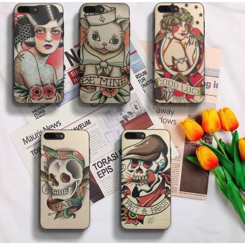 Cool Old School Tattoo Phone Case Fundas Shell Cover For Iphone 6 6s 7 8 Plus Xr X Xs 11 12 13 Mini Pro Max