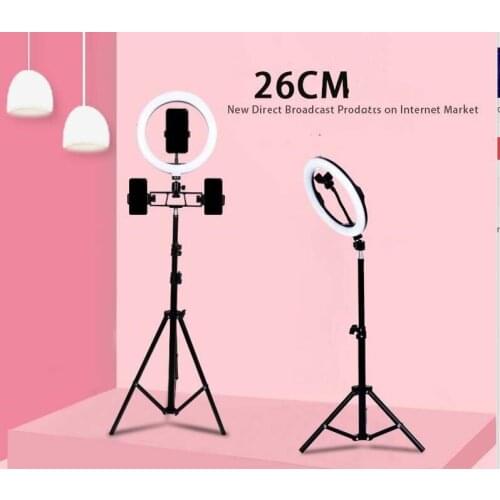 10in Selfie Ring Light with Stand tripod Dimmable LED Ring Lamp with Phone Holder USB Plug for Live Video Streaming