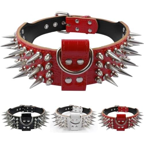2inch Wide Cool Sharp Spiked Studded Leather Dog Collars For Medium Large Dogs Pitbull Bulldog Rottweiler German Shepherd M-XL