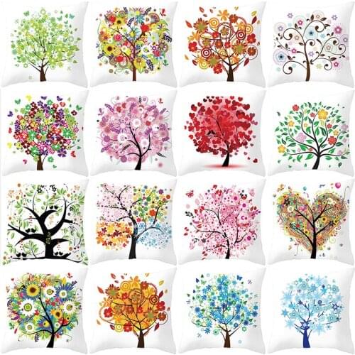 Summer Cushion Cover Colorful Flowers Butterfly Tree Decorative Throw Pillows Pink Green Pillowcase Sofa Cushions Home Decor