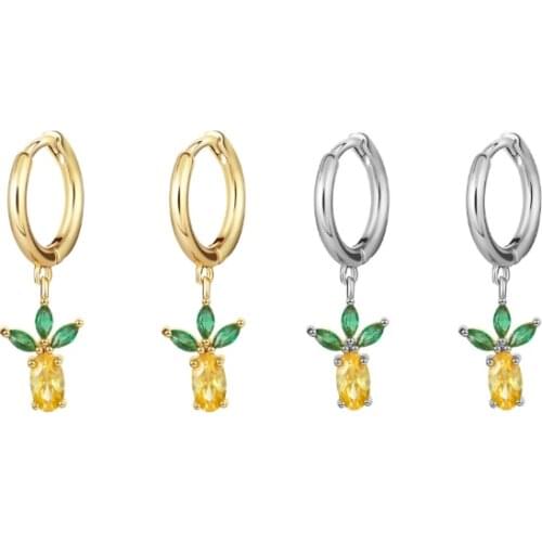 LOOXI Pendientes Plata Silver Gold Color Fruit Pendant Drop Earrings for Women Zircon Piercing Earring Jewelry Brincos Earrings