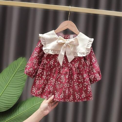 Melario Spring Autumn Girls Kids Princess Bow Dress Long Sleeve Children Baby Infants Floral Printed Casual Dresses Vestidos