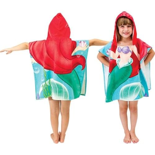 Cartoon Kids Hooded Beach Towel Mermaid Absorbent Bath Towel Swim Pool Towel Infant Robe Childrens Toalha Cape Cloak