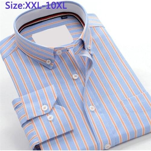 2020 Mens Business Striped Long Sleeve Dress Shirt Fashion Loose Large Size Mens Shirt Cotton Plus size M-7XL 8XL 9XL 10XL
