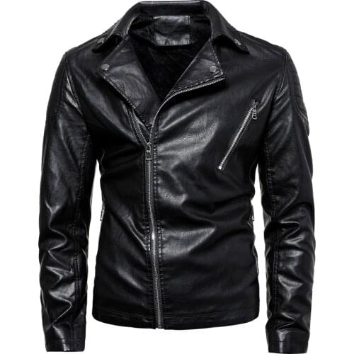 2019 New Fashion Mens Leather Jacket Autumn Winter PU Jacket Fashion Solid Faux Leather Coat Plus Size Chaqueta Cuero Hombre