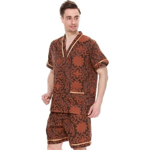 Mens Pajama Sets Couples Summer Warm Men Sleepwear Set Short Sleeve Cotton Pajamas Men Elastic Waist Leisure Outwear Lovers