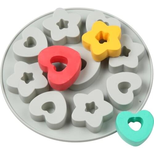 2021 New 9-Hole Doughnut Silicone Mold Hollow Pentagram&Heart-Shaped Cake Mould Pudding Jelly Decoration Baking Tools