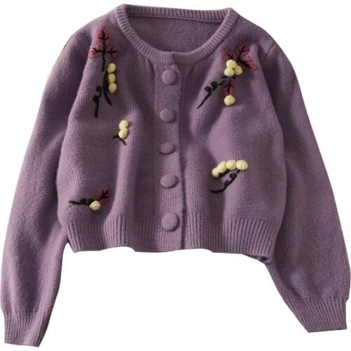New retro sweet embroidered single-breasted round neck women short section loose cardigan sweater