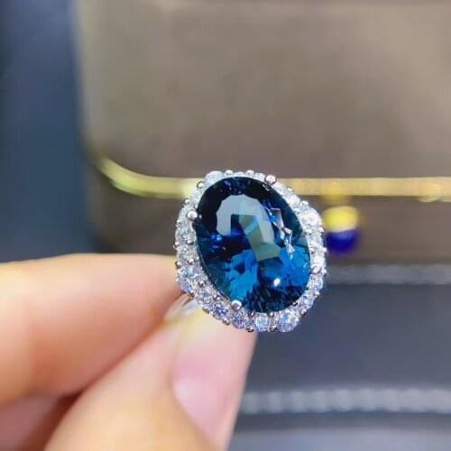 New arrival Natural And Real Blue Topaz ring 925 sterling silver 9*13mm gem Topaz Ring