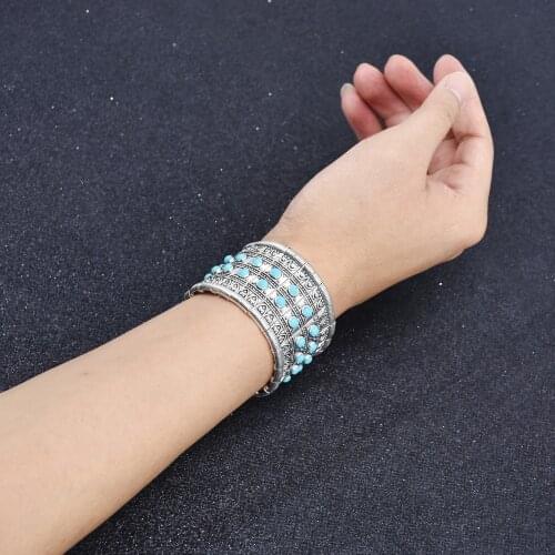 New Bohemian Ethnic Retro Alloy Diamond Wide Bracelet Afghanistan Arm Decoration Bracelet Party Dance Accessories Gypsy Jewelry