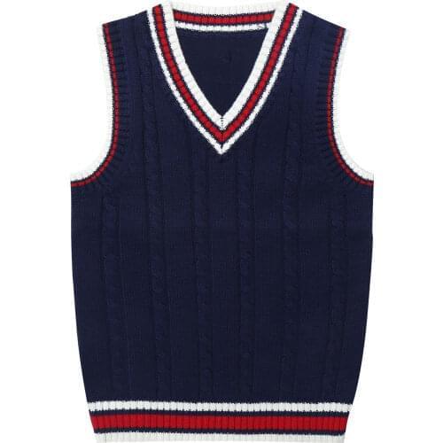 Autumn Winter Kids Boys Knitted Vest Tops Outerwear V Neck Stripes Knitting Sweater Waistcoat Knitwear Child Boys School Uniform
