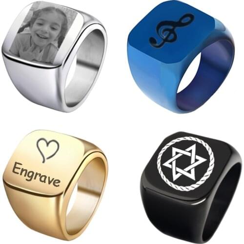 Personalized Customized Engrave Name Photo Ring Stainless Steel Mens Signet Rings Photo Male Engagement Wedding Rings SL-105