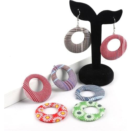 Simple Fabric Stripes Zinc Alloy Round-shaped Pendant DIY Handmade Earrings Material Accessories in Europe and America
