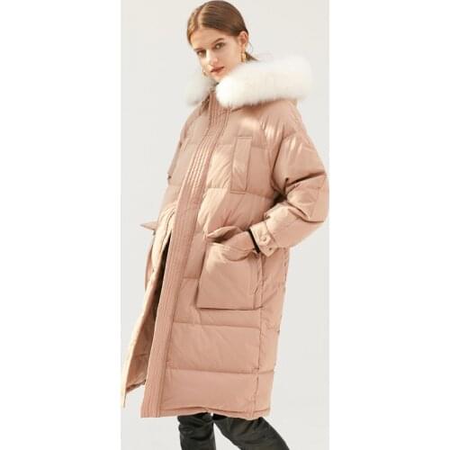 2021 Winter Down Jacket Large Natural Fox Fur Hooded Long Parka 90% Duck Down Coat Female Feather Puffer Coats